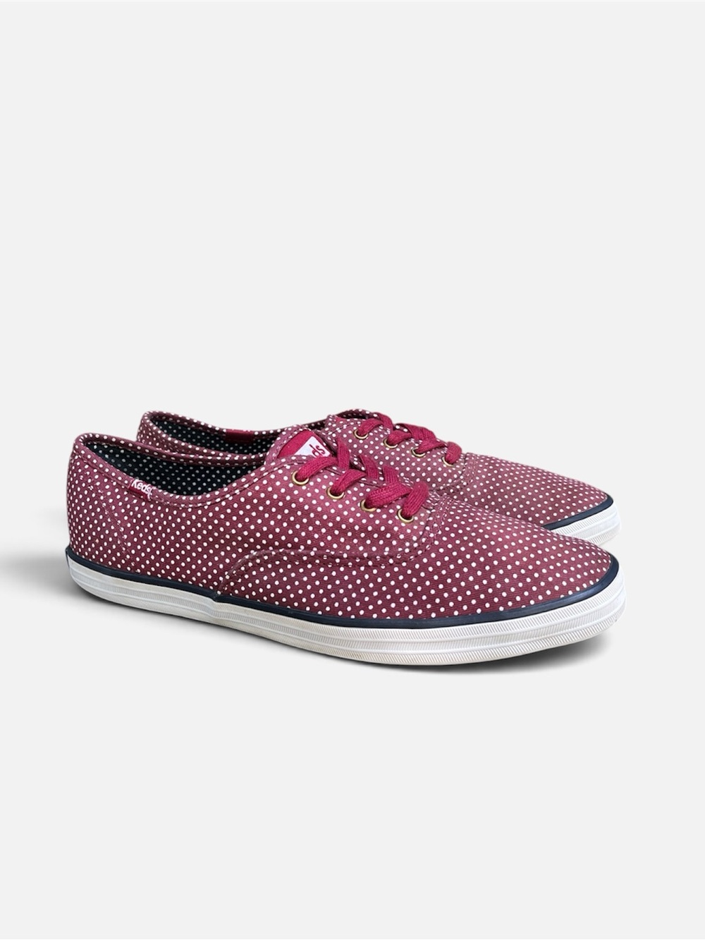 Keds Champion Original Canvas Lace-Up Sneaker in Wine/White Micro-dot Sz 8 1/2